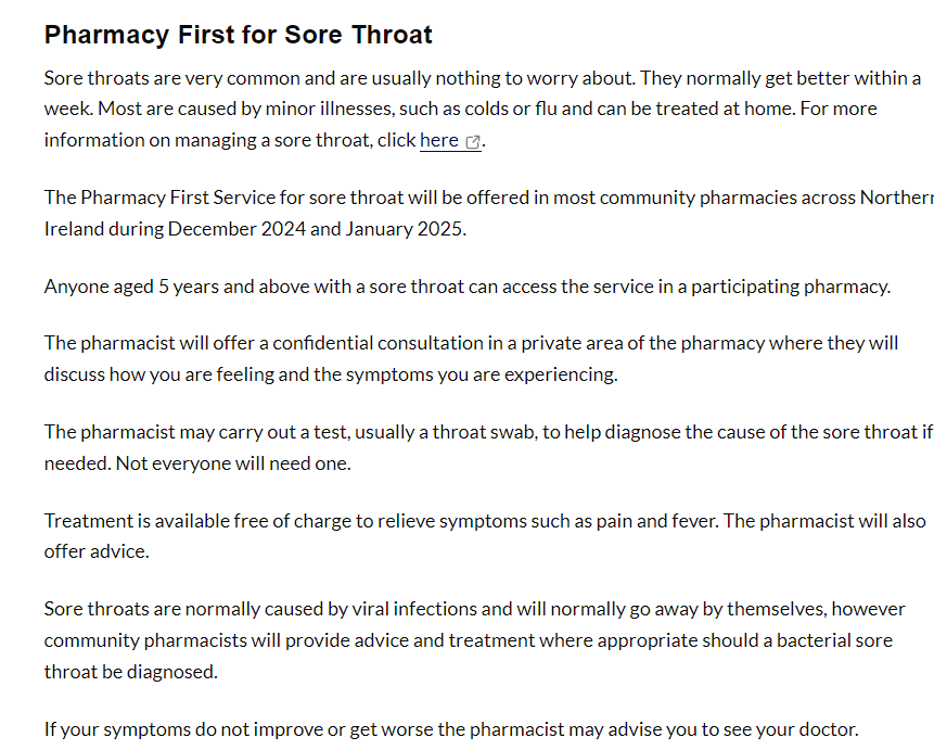 Pharmacy first for sore throat